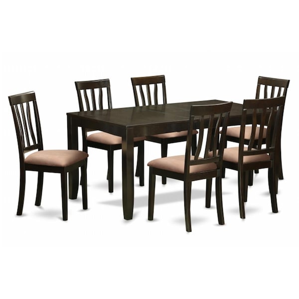 East West Furniture 7 Piece Formal Dining Room Set-Kitchen Tables With Leaf 6 Dining Chairs - LYAN7-CAP-C