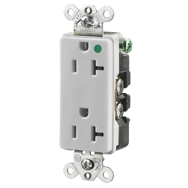 Hubbell Wiring Device-Kellems Straight Blade Devices, Receptacles, Duplex, Hospital Grade, 2-Pole 3-Wire Grounding, 20A 125V, 5-20R, Office White, Single Pack - HBL2182OW