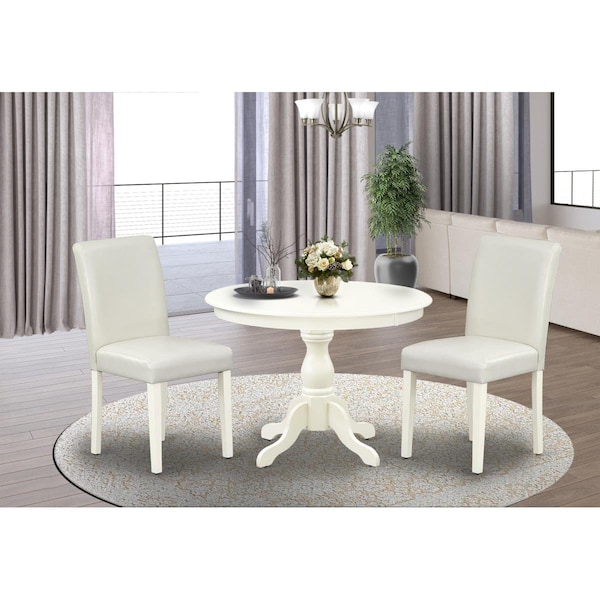 East West Furniture 3 Piece Hartland Dining Room Set - Linen White - HBAB3-LWH-64