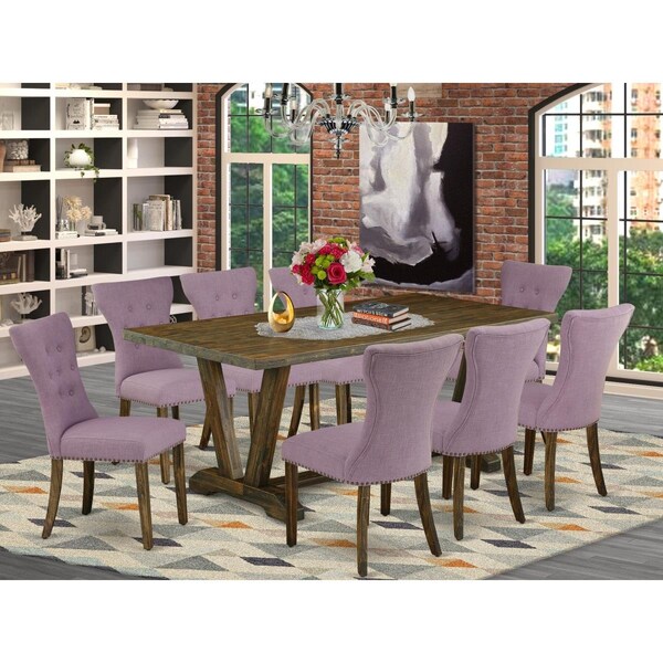 East West Furniture 9 Piece V-Style Dinette Set - Dahlia - V777GA740-9