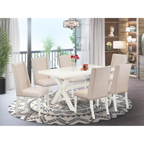 East West Furniture 7 Piece X-Style Small Dining Table Set - Cream - X026FL201-7