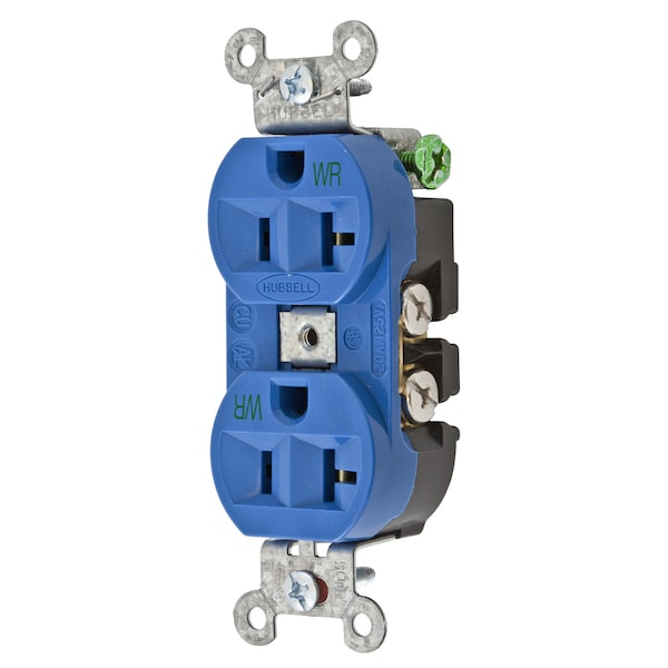 Hubbell Wiring Device-Kellems Straight Blade Devices, Weather Resistant Receptacles, Duplex, Commercial/Industrial Grade, 2-Pole 3-Wire Grounding, 15A 125V, 5-15R, Blue - 5362BLWR