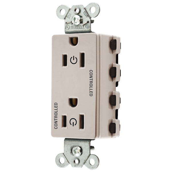 Hubbell Wiring Device-Kellems Straight Blade Devices, Receptacles, Style Line Decorator Duplex, SNAPConnect, Controlled, 15A 125V, 2-Pole 3-Wire Grounding, Nylon, Light Almond - SNAP2152C2LA