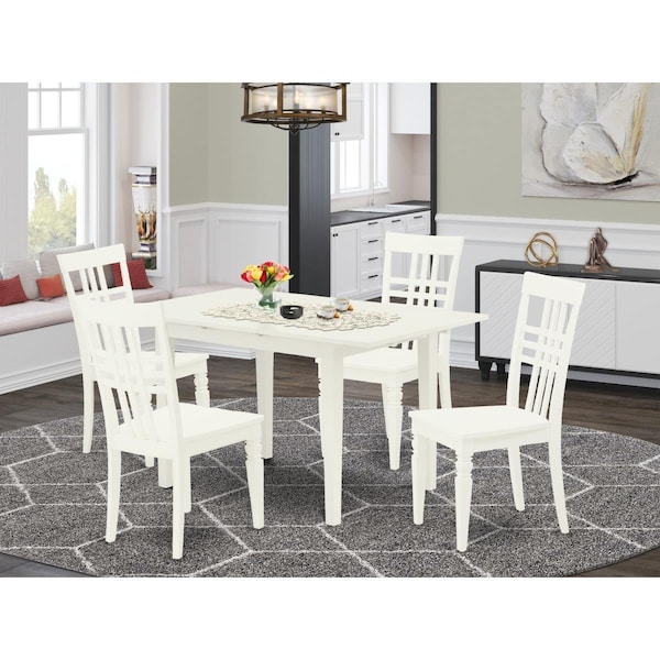 East West Furniture 5 Piece Norfolk Wood Dining Table Set - Linen White - NOLG5-LWH-W