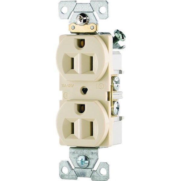 Eaton Wiring Devices Duplex Receptacle, 2 -Pole, 15 A, 125 V, Side Wiring, NEMA: 5-15R, Ivory - CR15V