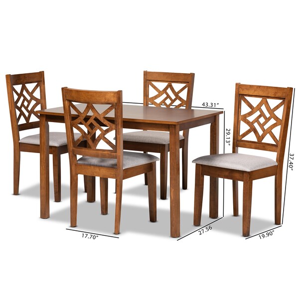 Baxton Studio Nicolette Modern and Contemporary Grey Fabric and Walnut Brown Finished Wood 5-Piece Dining Set - 176-11387-8959-ZORO