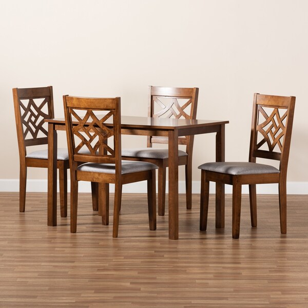 Baxton Studio Nicolette Modern and Contemporary Grey Fabric and Walnut Brown Finished Wood 5-Piece Dining Set - 176-11387-8959-ZORO