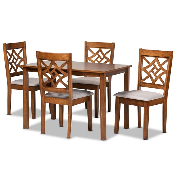 Baxton Studio Nicolette Modern and Contemporary Grey Fabric and Walnut Brown Finished Wood 5-Piece Dining Set - 176-11387-8959-ZORO