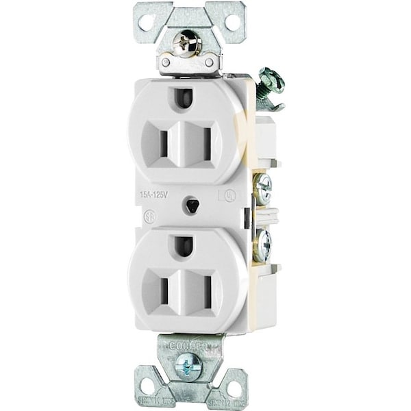 Eaton Wiring Devices Eaton Cooper Wiring Duplex Receptacle, 2 -Pole, 15 A, 125 V, Side Wiring, NEMA: 5-15R, White - CR15W