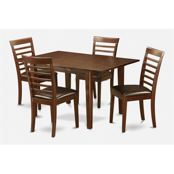 East West Furniture Milan 5PC Set with Rectangular Table featured 12 in butterfly leaf and 4 wood seat chairs - MILA5-MAH-LC