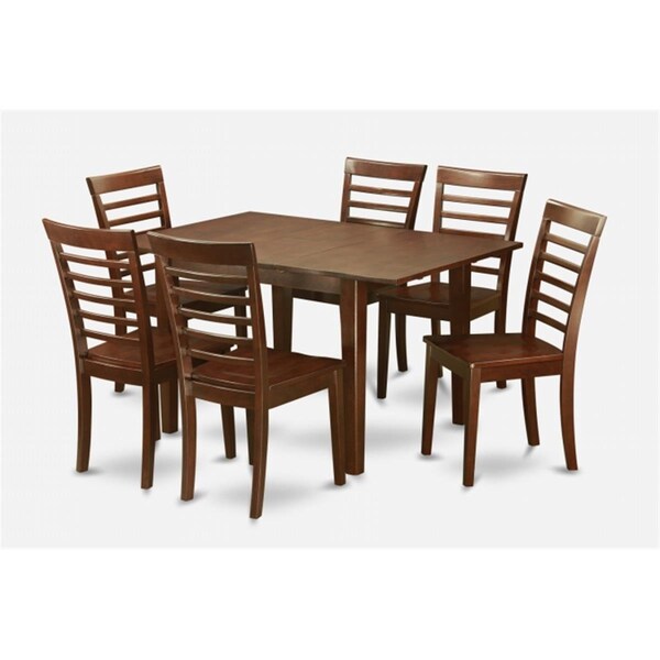 East West Furniture 7 Pc Dining Table 32x60in With 6 Ladder Back Wood Seat Chairs - PSML7-MAH-W