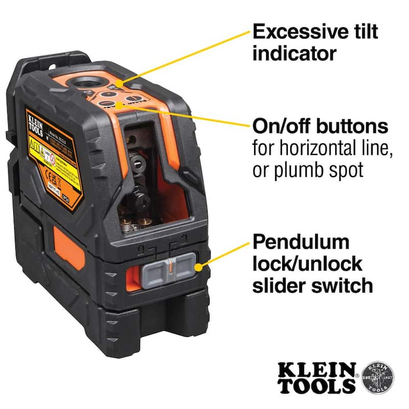 Klein Tools Laser Level, Self-Leveling Red Cross-Line Level and Red Plumb Spot (93LCLS) - 93LCLS