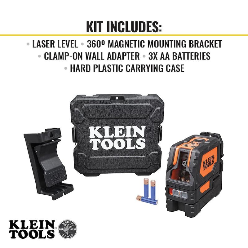 Klein Tools Laser Level, Self-Leveling Red Cross-Line Level and Red Plumb Spot (93LCLS) - 93LCLS