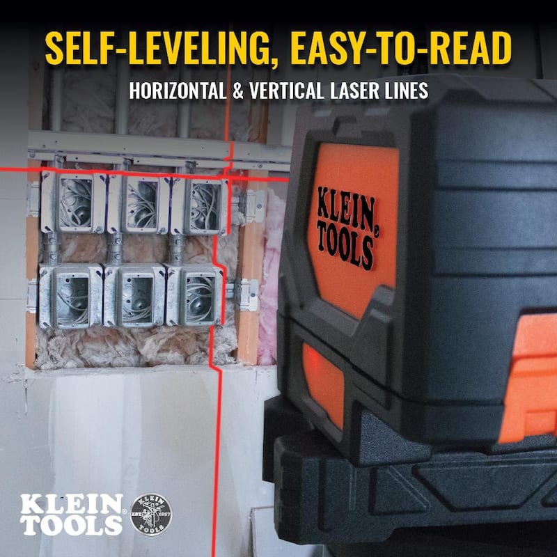 Klein Tools Laser Level, Self-Leveling Red Cross-Line Level and Red Plumb Spot (93LCLS) - 93LCLS