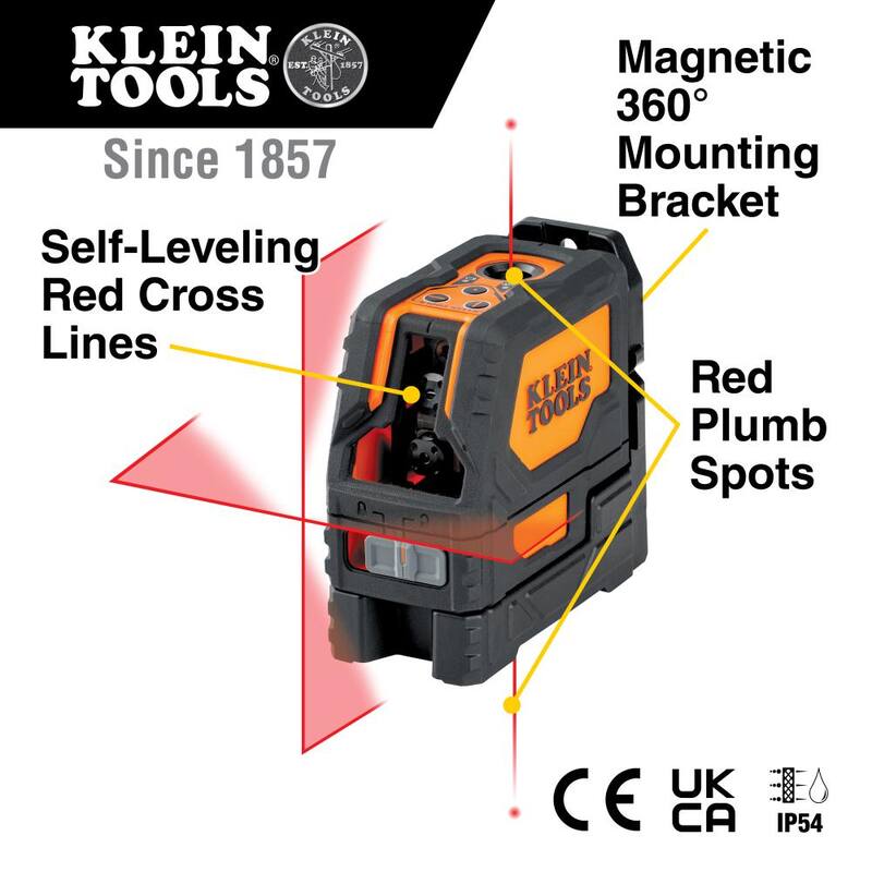 Klein Tools Laser Level, Self-Leveling Red Cross-Line Level and Red Plumb Spot (93LCLS) - 93LCLS