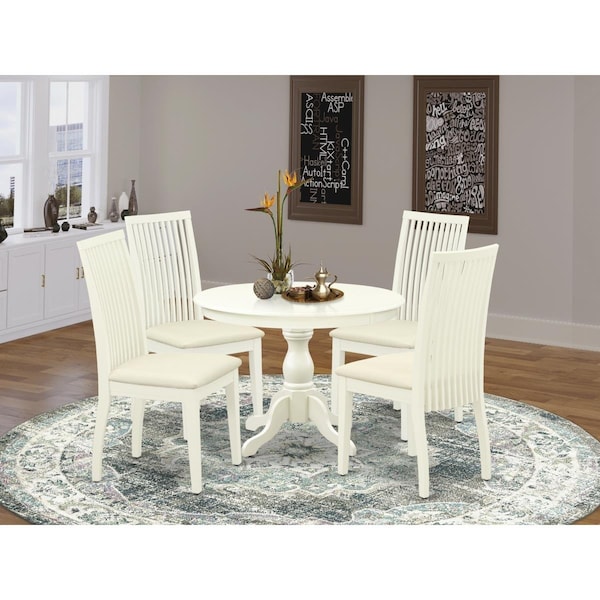 East West Furniture 5 Piece Hartland Dining Room Table Set - Linen White - HBIP5-LWH-C