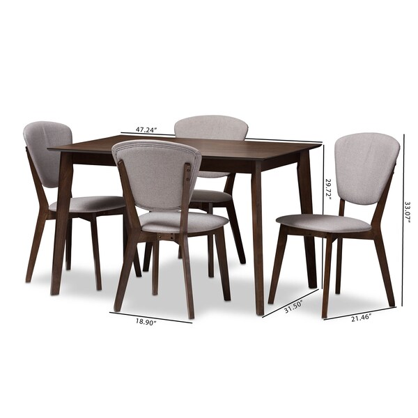 Baxton Studio Tarelle Walnut-Finished Grey Upholstered 5-Piece Dining Set - 143-8068