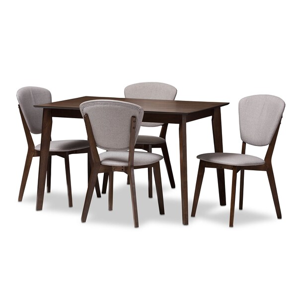 Baxton Studio Tarelle Walnut-Finished Grey Upholstered 5-Piece Dining Set - 143-8068