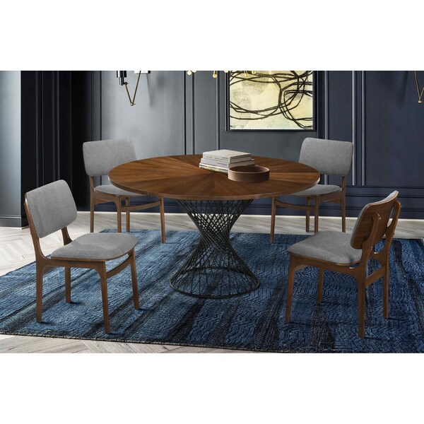 Armen Living Cirque and Lima 5 Piece Walnut Round Dining Set - SETCQDIWA5D