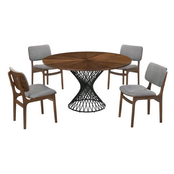 Armen Living Cirque and Lima 5 Piece Walnut Round Dining Set - SETCQDIWA5D