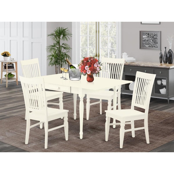 East West Furniture 5 Piece Monza Kitchen Dining Table Set - Linen White - MZWE5-LWH-W