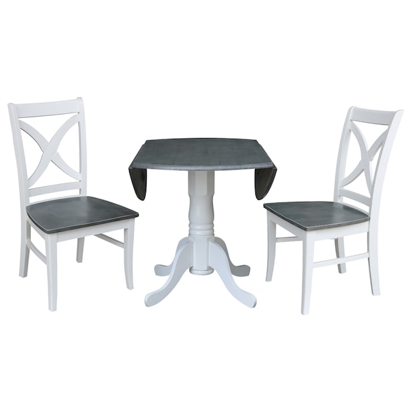 International Concepts Round 42 in. Dual Drop Leaf Dining Table with 2 X-back Chairs - 3 Piece Dining Set, 42 in W, Wood - K05-42DP-C14P