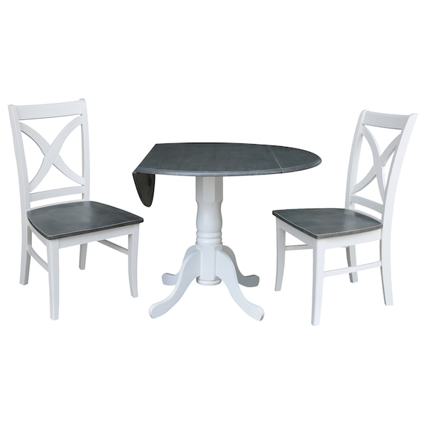 International Concepts Round 42 in. Dual Drop Leaf Dining Table with 2 X-back Chairs - 3 Piece Dining Set, 42 in W, Wood - K05-42DP-C14P