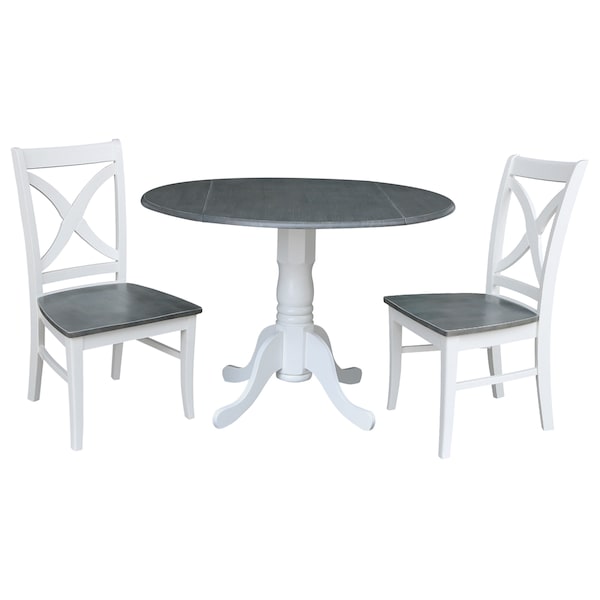 International Concepts Round 42 in. Dual Drop Leaf Dining Table with 2 X-back Chairs - 3 Piece Dining Set, 42 in W, Wood - K05-42DP-C14P