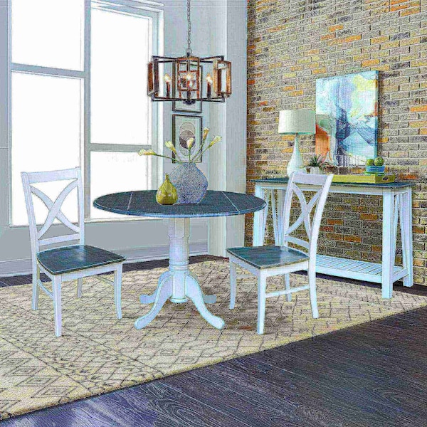 International Concepts Round 42 in. Dual Drop Leaf Dining Table with 2 X-back Chairs - 3 Piece Dining Set, 42 in W, Wood - K05-42DP-C14P