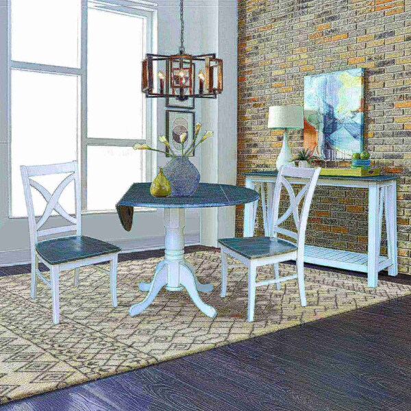 International Concepts Round 42 in. Dual Drop Leaf Dining Table with 2 X-back Chairs - 3 Piece Dining Set, 42 in W, Wood - K05-42DP-C14P