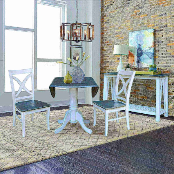 International Concepts Round 42 in. Dual Drop Leaf Dining Table with 2 X-back Chairs - 3 Piece Dining Set, 42 in W, Wood - K05-42DP-C14P