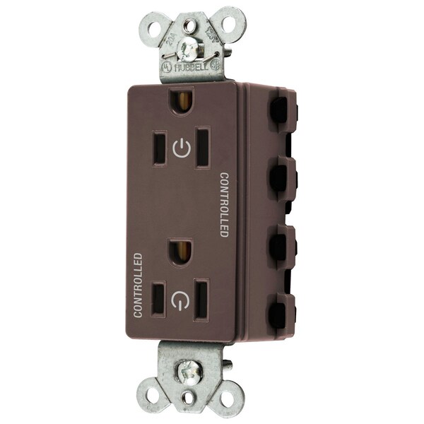 Hubbell Wiring Device-Kellems Straight Blade Devices, Receptacles, Style Line Decorator Duplex, SNAPConnect, Controlled, 15A 125V, 2-Pole 3-Wire Grounding, Nylon, Brown - SNAP2152C2