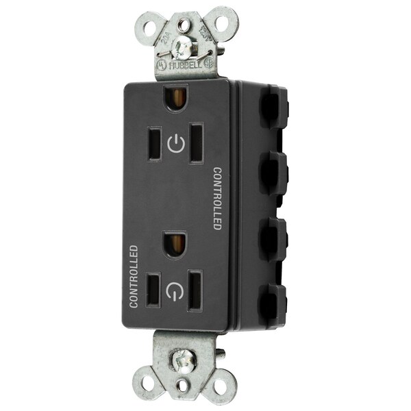 Hubbell Wiring Device-Kellems Straight Blade Devices, Receptacles, Style Line Decorator Duplex, SNAPConnect, Controlled, 15A 125V, 2-Pole 3-Wire Grounding, Nylon, Black - SNAP2152C2BK