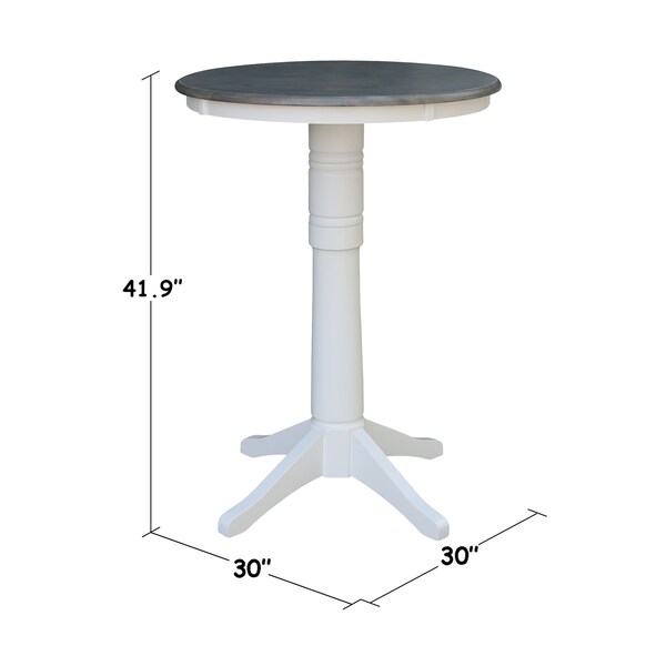 International Concepts Round 30 in Rd Top Pedestal Table, Bar Ht, White/Heather Gray, 30 in W, 30 in L, 41.9 in H, Wood - K05-30RT-27B-6B-2