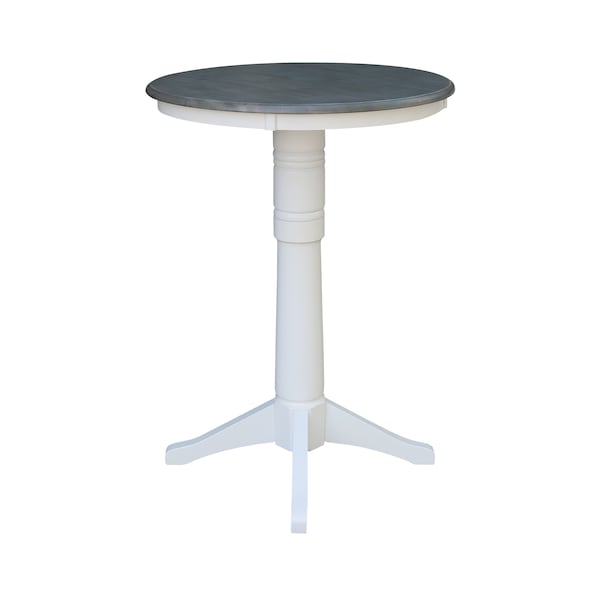 International Concepts Round 30 in Rd Top Pedestal Table, Bar Ht, White/Heather Gray, 30 in W, 30 in L, 41.9 in H, Wood - K05-30RT-27B-6B-2