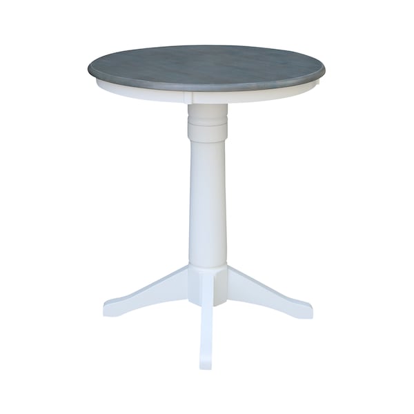 International Concepts Round 30 in Rd Top Pedestal Table, Bar Ht, White/Heather Gray, 30 in W, 30 in L, 41.9 in H, Wood - K05-30RT-27B-6B-2