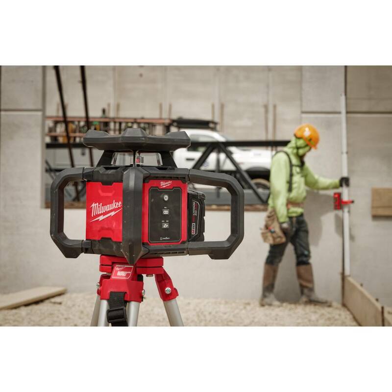 Milwaukee M18 2000 ft. Red Exterior Rotary Laser Level Kit with Receiver and Receiver Clamp - 3701-21