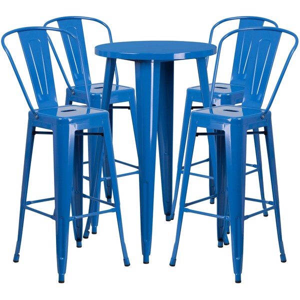 Flash Furniture Round 24" W, 24" L, 41" H, Metal, Blue - CH-51080BH-4-30CAFE-BL-GG