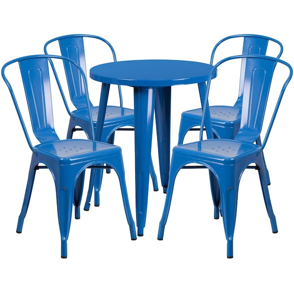 Flash Furniture Round 24" W, 24" L, 29" H, Metal, Blue - CH-51080TH-4-18CAFE-BL-GG