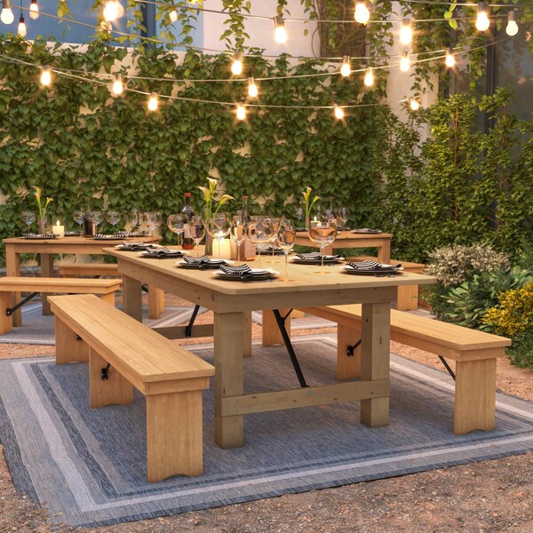 Flash Furniture Rectangle 40 in W, 96 in L, 30 in H, Pine Wood, Pinus Glabra, Steel, Light Natural - XA-F-96X40-LN-GG
