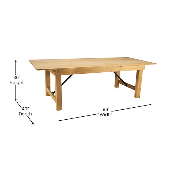 Flash Furniture Rectangle 40 in W, 96 in L, 30 in H, Pine Wood, Pinus Glabra, Steel, Light Natural - XA-F-96X40-LN-GG