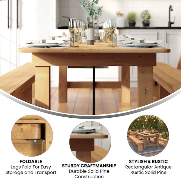 Flash Furniture Rectangle 40 in W, 96 in L, 30 in H, Pine Wood, Pinus Glabra, Steel, Light Natural - XA-F-96X40-LN-GG