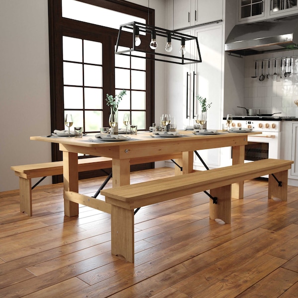 Flash Furniture Rectangle 40 in W, 96 in L, 30 in H, Pine Wood, Pinus Glabra, Steel, Light Natural - XA-F-96X40-LN-GG