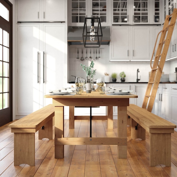 Flash Furniture Rectangle 40 in W, 96 in L, 30 in H, Pine Wood, Pinus Glabra, Steel, Light Natural - XA-F-96X40-LN-GG
