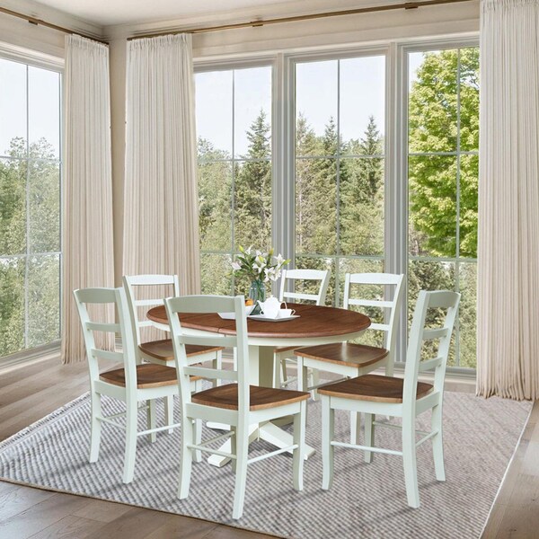 Whitewood Industries Rectangular Extension Dining Table W/ 6 Chairs, 36 in W, 30.1 in L, 48 in H, Parawood, 7 - K79-36RXT-23B-C2-6