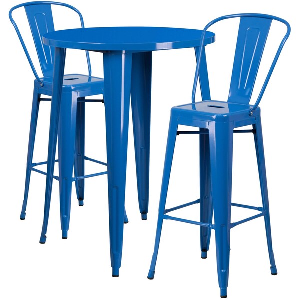 Flash Furniture Round 30" W, 30" L, 41" H, Metal, Blue - CH-51090BH-2-30CAFE-BL-GG