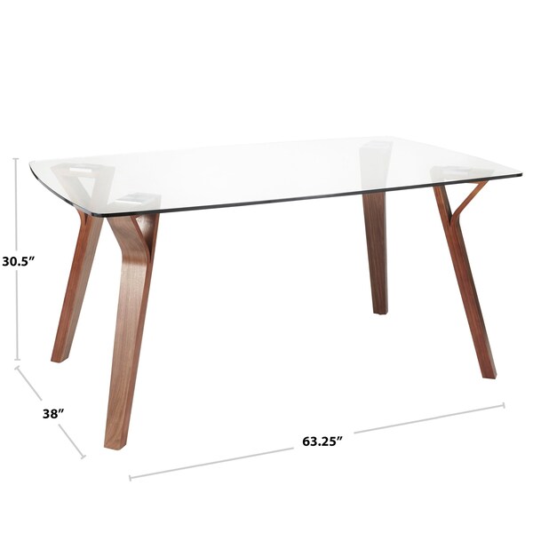 Lumisource Folia Dining Table in Walnut Wood with Clear Tempered Glass - DT-6638FOLIA WLCL