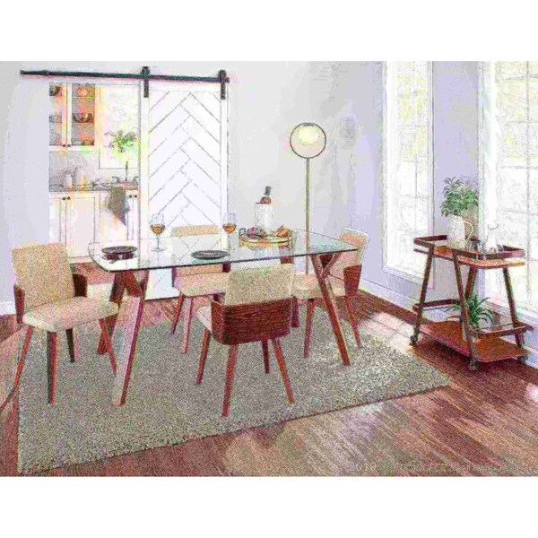 Lumisource Folia Dining Table in Walnut Wood with Clear Tempered Glass - DT-6638FOLIA WLCL