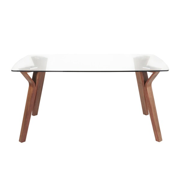Lumisource Folia Dining Table in Walnut Wood with Clear Tempered Glass - DT-6638FOLIA WLCL