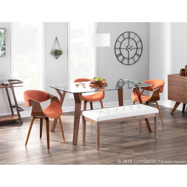Lumisource Folia Dining Table in Walnut Wood with Clear Tempered Glass - DT-6638FOLIA WLCL